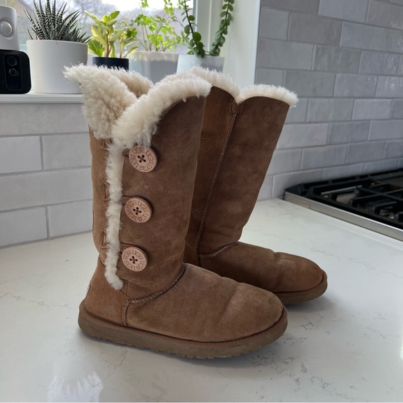 Ugg Bailey Suede Button Triplet II Water-Repellent Tall Boots - Picture 1 of 9